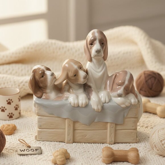 Lladro Other - Vintage Lladró "Beagles in a Basket" Porcelain Figurine